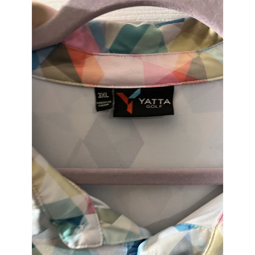 Yatta Golf Polo Shirt 3XL Big And Tall White Pink Blue Triangle Geometric - Picture 2 of 2
